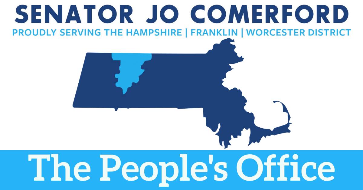 The state of Massachusetts is blue on a white background with Hampshire and Franklin Counties highli